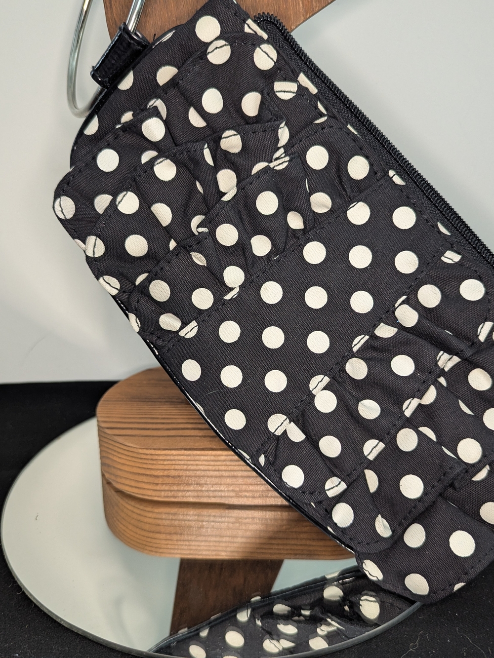 Black & White Polka Dot Ruffle Wristlet